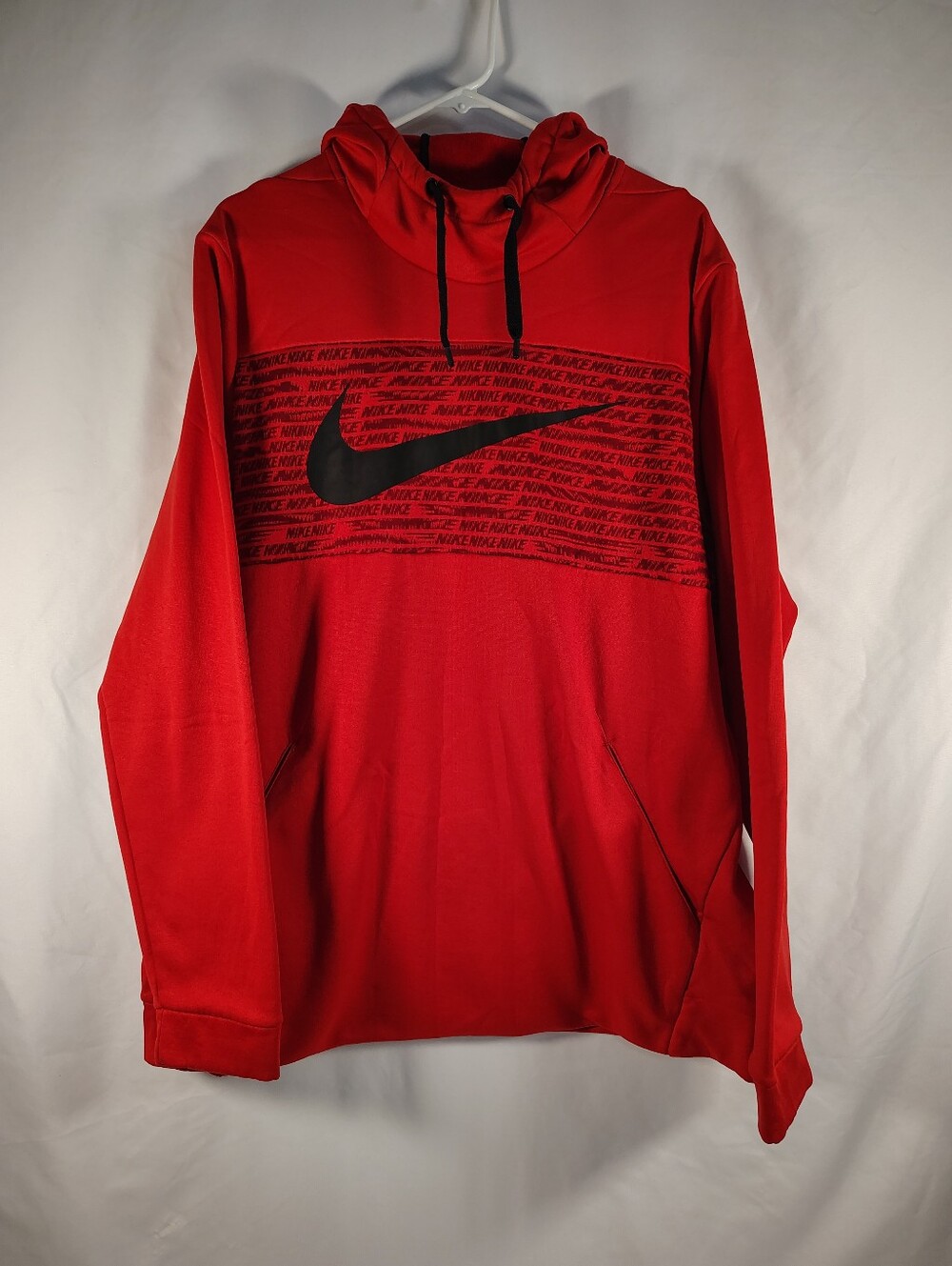 Nike Red Pullover Hoodie with Black Swoosh Dri-Fit Men's XL